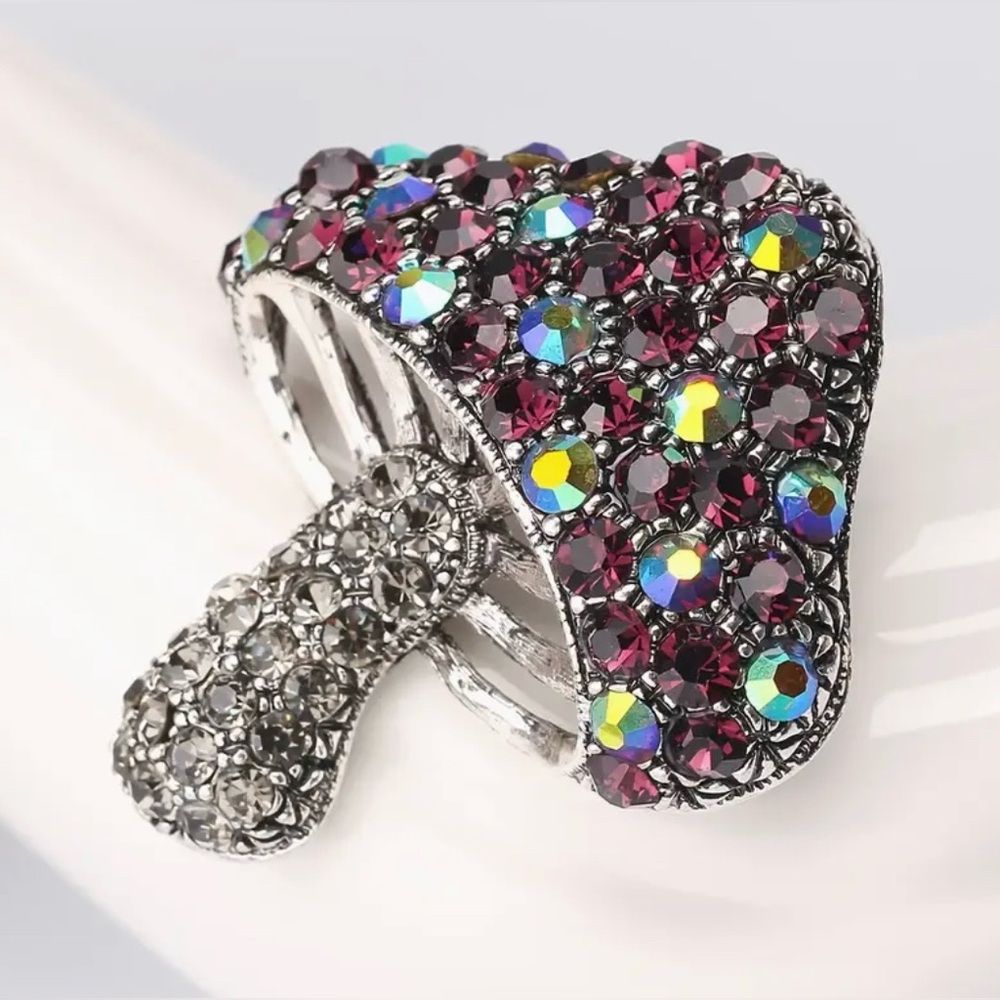 Mushroom Brooch Wine Colored Aurora Borealis Gorgeous Modern New - Picture 5 of 5